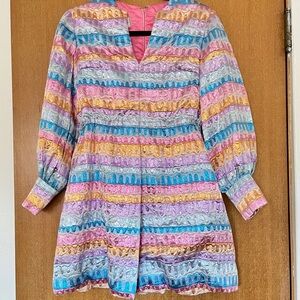 🌈✨Vtg 60s 70s Iridescent Shimmery Pastel Mini Dress XS S